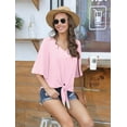 thumbnail image 5 of Anygrew Womens Tops Summer Blouses V Neck Batwing Sleeve Tops Tie Knot Chiffon Button Down Casual Blouse, 5 of 6