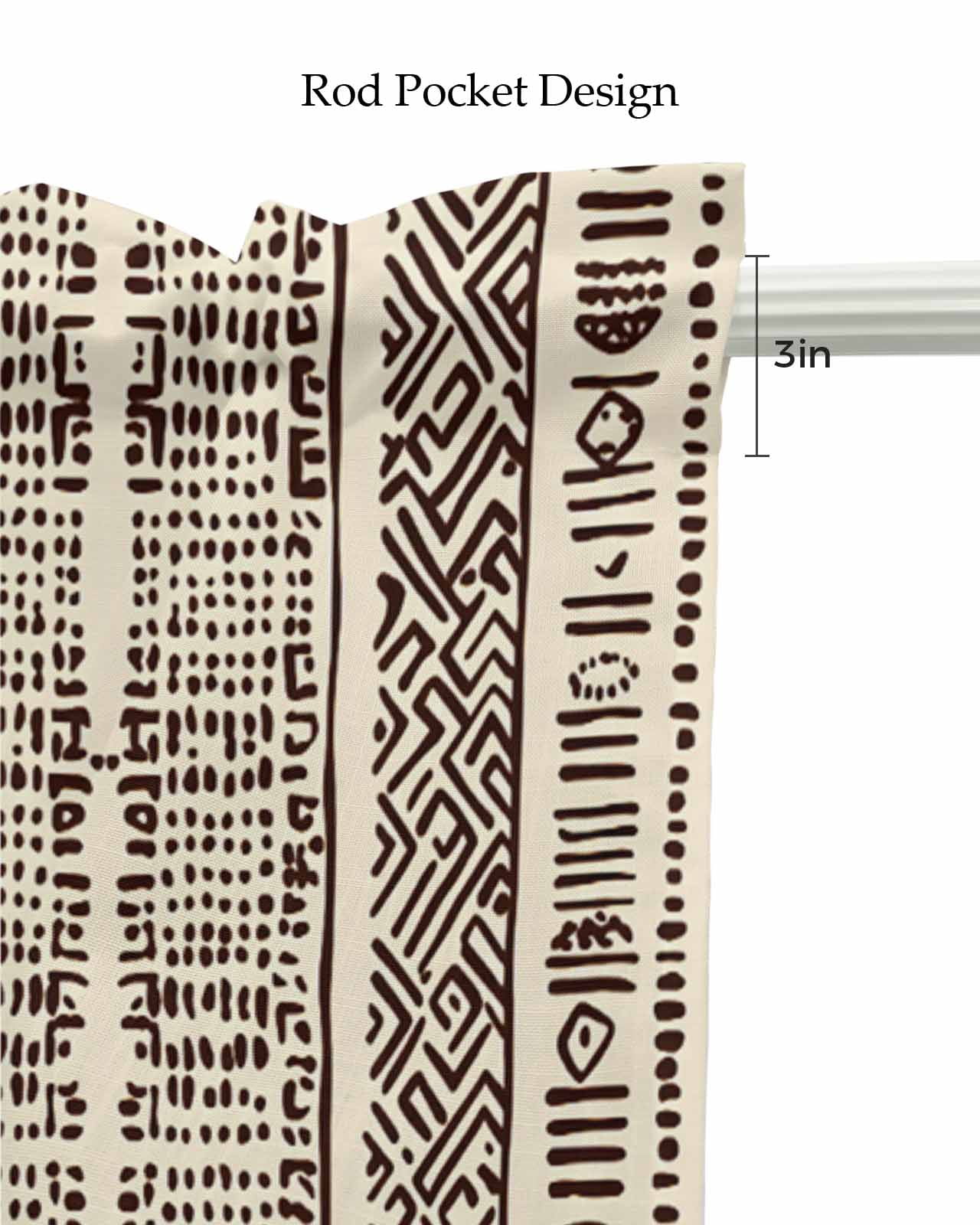 Vintage Boho Kitchen Valances for Windows Farmhouse Linen Window Valance Curtain for Living Room Window Treatment Abstract Retro Geometric Striped Beige Valance Rod Pocket Topper Drape, 60 x 18 Inch