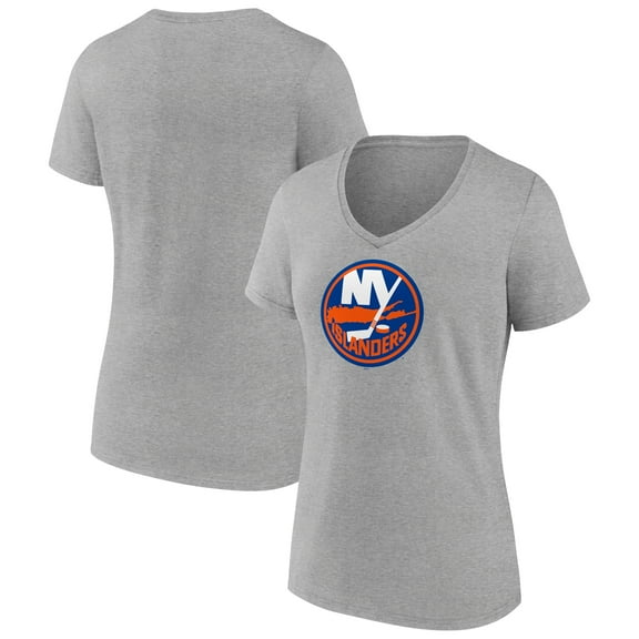 Women's Heather Gray New York Islanders Primary Logo Team V-Neck T-Shirt
