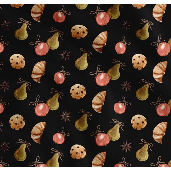 Soimoi Black Cotton Voile Fabric Cookies & Oranament Christmas Print Sewing Fabric Yard 42 Inch Wide