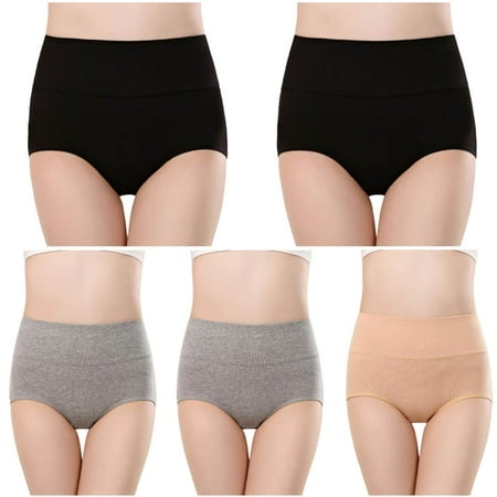 Wdfiry Cotton High Waist Briefs Underwear for Women Plus Size Soft Breathable Seamless Hip Lift Tummy Control Panty 5-Pack
