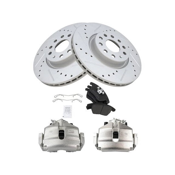 Front Brake Pad Rotor and Caliper Set - Compatible with 2008 - 2013 Volkswagen GTI 2009 2010 2011 2012