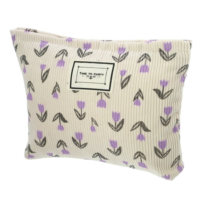 Bolsa de maquillaje floral, bolsa de maquillaje de gran capacidad, bolsa de cosméticos, bolsas de cosméticos para mujeres para monedero, bases, lápices labiales, pinceles, beige púrpura
