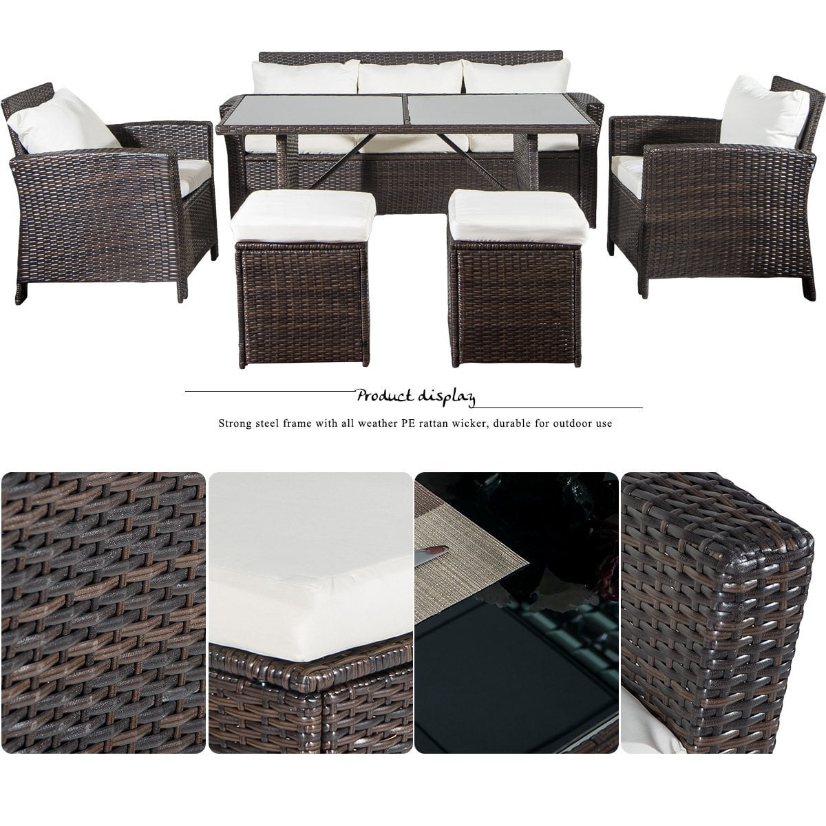 Merax 6 Piece Patio Furniture Dining Set Outdoor Living Wicker Sofa Set Beige Cushion Walmart Com Walmart Com