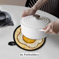 thumbnail image 3 of ZIATUBLES 2 Pieces Fried Egg Print Pot Holders Oven Mitts 2-in-1 Heat Resistant Hot Mats with Breathable Cotton-Like Liner Non-Slip Quilted Liner Trivets Cute Kitchen 8 Inch Round Decor, 3 of 7