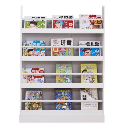 Zimtown Widen 4 Shelf Kids Bookshelf Bookcase,Wall Mounted Standing,White
