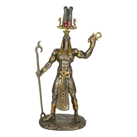 Ebros Bronze Finish Egyptian God Ibis Headed Thoth Holding was and Ankh Statue 12" Tall Deity Patron of Magic Technology Knowledge and Riddles