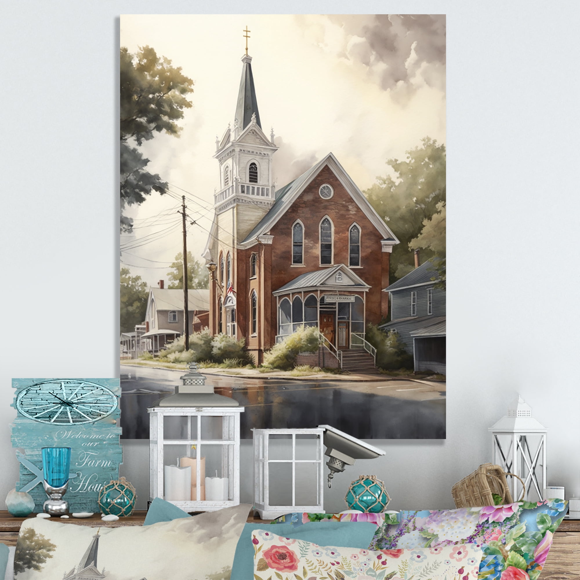 Designart Church In Country Town III Canvas Wall Art