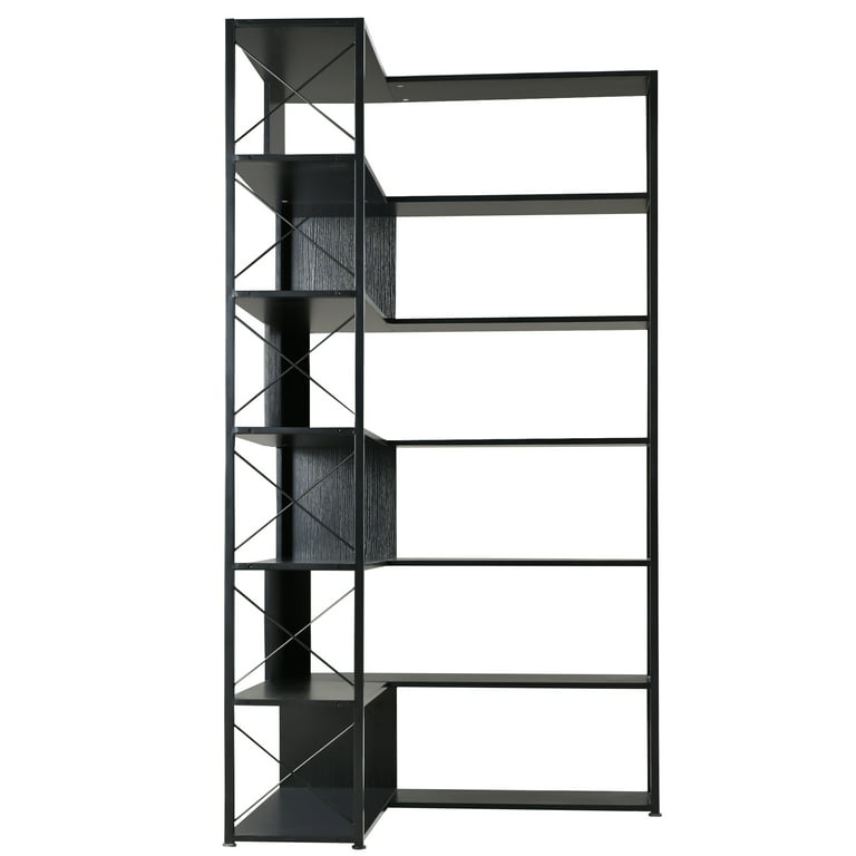 Shelf Modern Large with for Living Bookshelf, Bellemave 7-Tier Bookcase Industrial Book (Black) Bedroom Frame, Metal Storage L-Shaped Corner Office Room