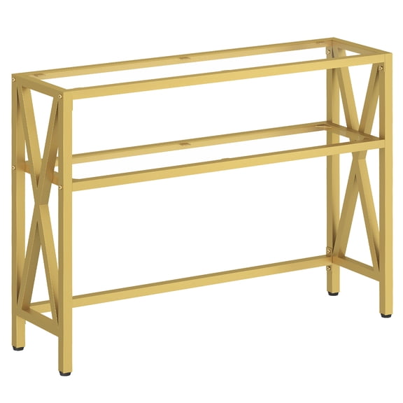 HOOBRO Glass Side Table with X-Shaped Frame & 2 Open Shelves, Gold