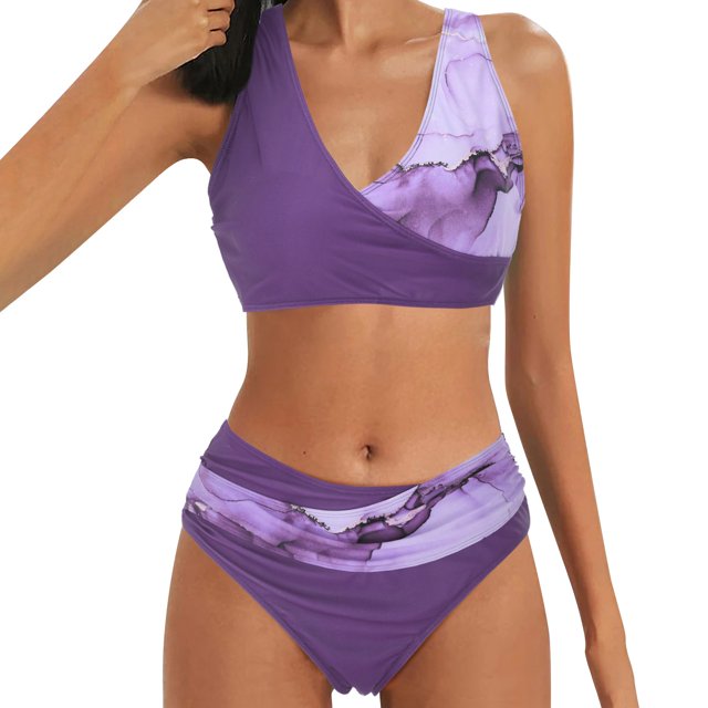 Gibobby Trajes de Baño para Mujer Bikini sexy para mujer Cintura alta Estampado de puntos Estación independiente Traje de baño dividido(Morado,G)