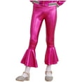 thumbnail image 3 of iiniim Kids Girls Shiny Dance Trousers Ruffle Hem Bell-bottom Jazz Dancewear High Waist Long Pants Size 6-16 Hot Pink 12, 3 of 7