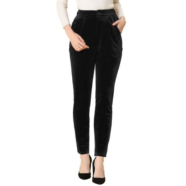 Allegra K Pantalón De Terciopelo De Pierna Ancha Elástica Con Bolsillos Y Cintura Alta Para Mujer Negro M