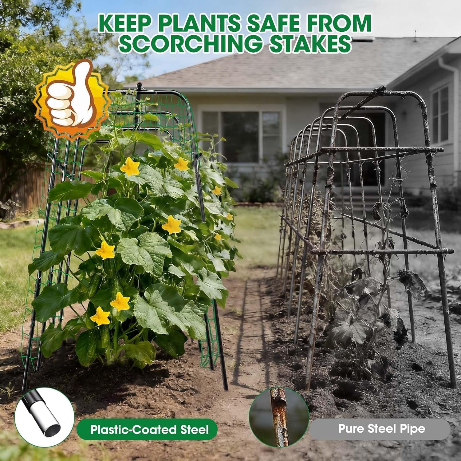 MQHUAYU 4-Arc Cucumber Trellis for Climbing Plants, 47" x 63" ULarge Garden Support with Steel Wire Clips, Rust-Proof Powder-Coated Frame for Cucumbers, Peas, Tomatoes, Beans (Black)