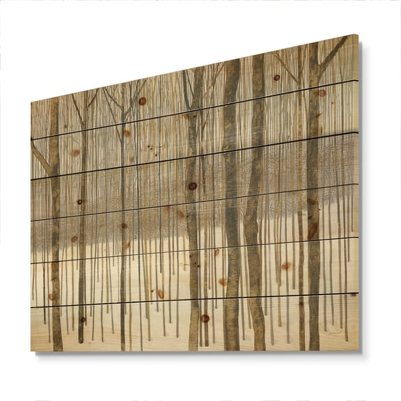 Designart 'Winter Forest in Gold' Cabin & Lodge Print on Natural Pine Wood