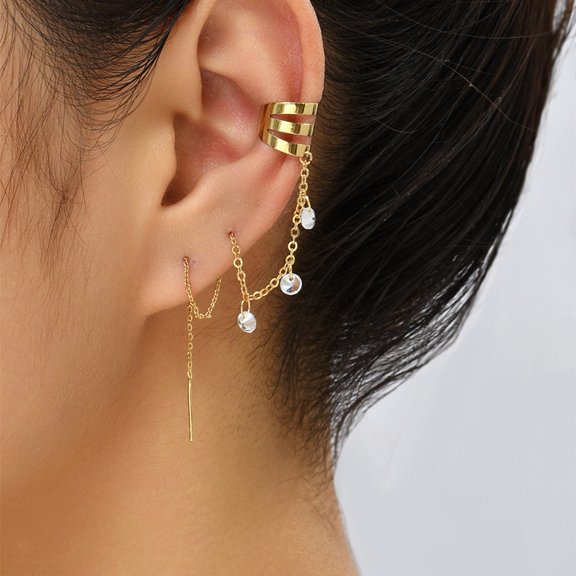 QIQUWOHUL Personalized Temperament Earrings European And American Exaggerated Earrings Design Paper Clip Earrings Chain Long Earrings