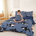 thumbnail image 3 of Feelyou Kawaii Whale Shark Bedding Comforter Set for Kids Boys Girls, Cartoon Sea Animal Full Bedding Set, Navy, Blue Reversible, 7pcs, 3 of 7