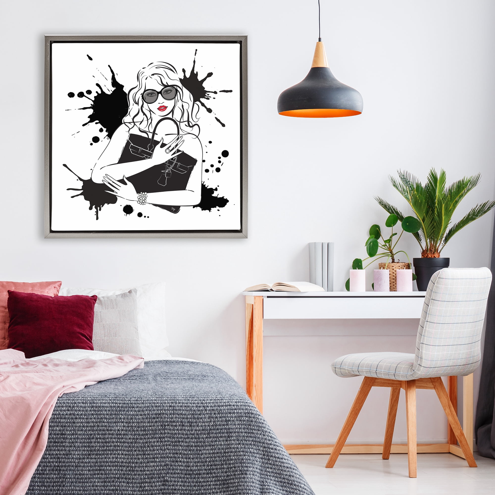 Stupell Industries Black Bag Elegance & Glamour Gray Framed Floater Canvas Wall Art, design by Martina Pavlova