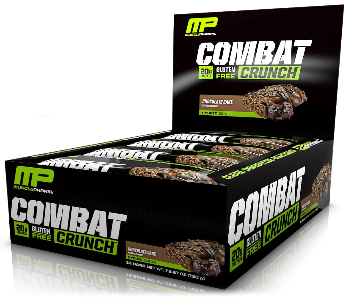 MusclePharm Combat Crunch Protein Bar, Chocolate Cake, 20g Protein, 12 Ct