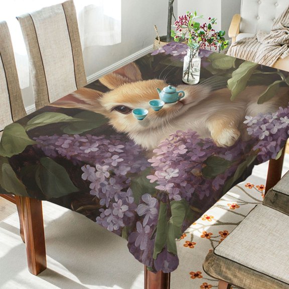 BZSMCE Square Tablecloth Purple and Rabbit Pattern Tableclothes