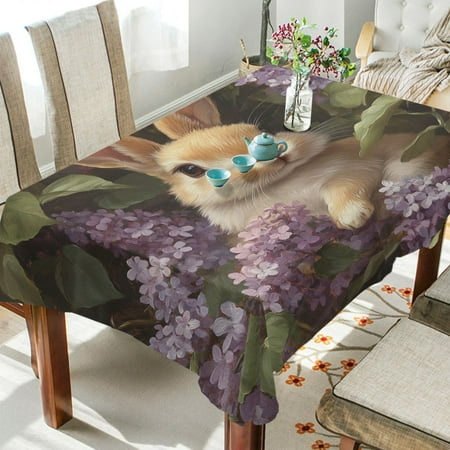

BZSMCE Square Tablecloth Purple and Rabbit Pattern Tableclothes