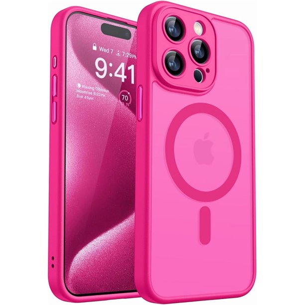 Funda Magnética para iPhone 15 Pro de 6.1", Compatible con Magsafe, Cubierta Mate a Prueba de Golpes - Rosa Intenso