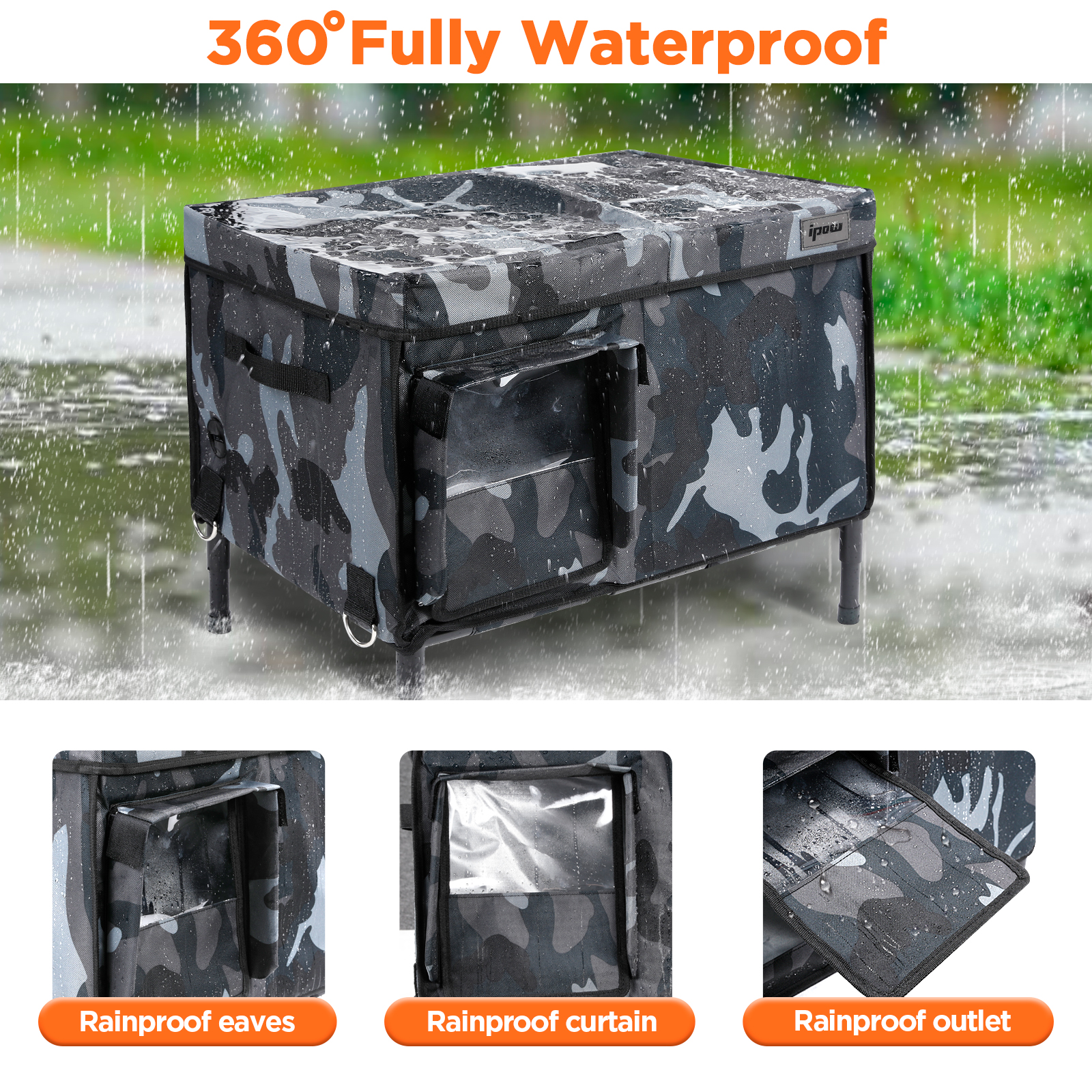 IPOW Heated Cat House for Outdoor Winter, Insulated Waterproof Shelter with Heating Pad, Camouflage Design for Feral Cats & Small Animals