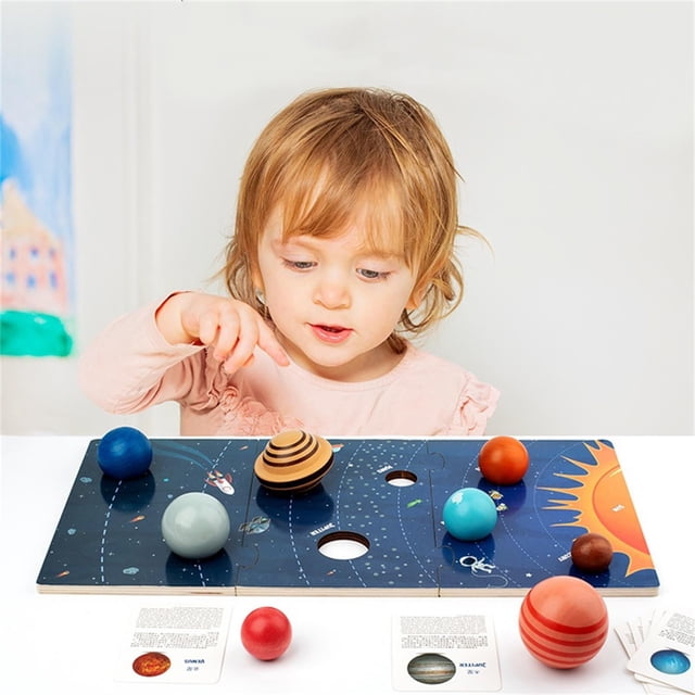 NAOJIE Wooden Solar System Model Board Kids Solar System,Montessori Planet Toys Preschool Learning Puzzle,Solar System Model,Solar System for Kids,Solar System Kit