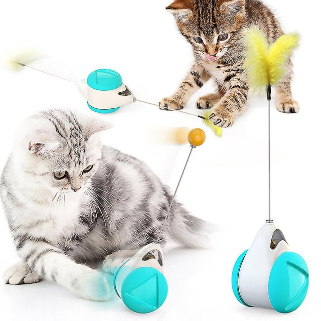 Cat Feather Ball Tumbler Balance Pet Toys Teaser Chasing Roller With Catnip Kitten Interactive Toy