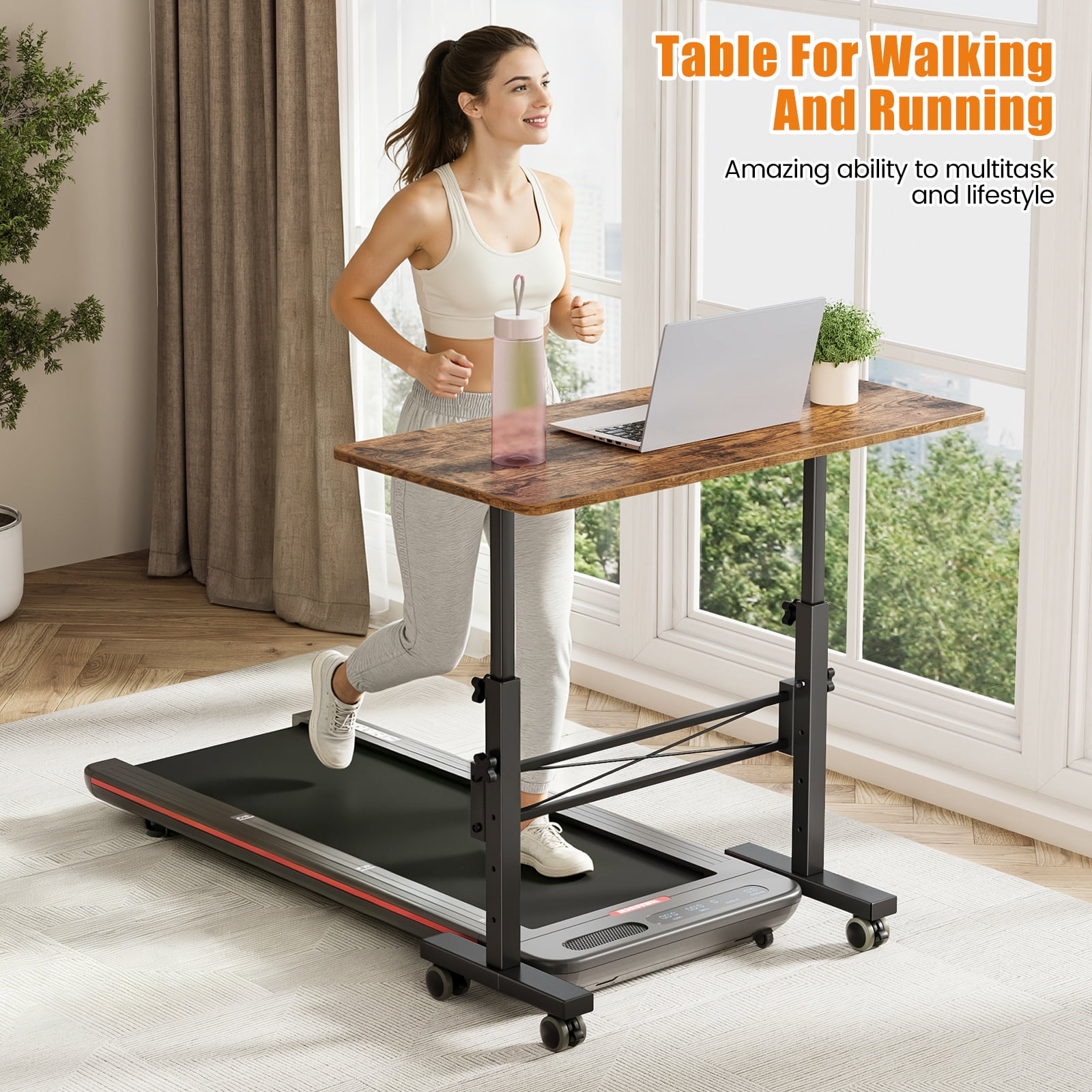 Flycity Standing Desk Adjustable Height, Mobile Stand Up Desks with Wheels, Small Laptop Desks, Portable Computer Rolling Desk for Home Office and Pad Treadmill, Height 26"-37.8", 15.7"D x 31.5"W