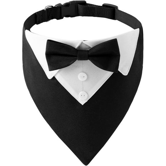 Formal Dog Tuxedo, Wedding Dog Collar with Bow Tie, Adjustable Pet Wedding Collar Bandana for Small Medium Large Dogs Large