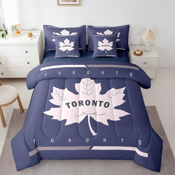 Erosebridal Marple Print Bedding Sets Twin Size, Toronto Comforter Sets with Sheets, Fall Plant Reversible Bed Set, Ultra Soft Bedroom Decoration, 7 Pieces
