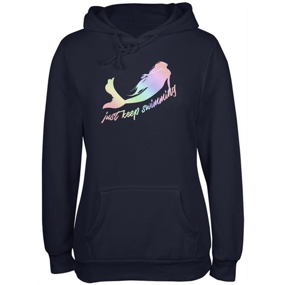 Mermaids Just Keep Swimming Pastels Juniors Soft Hoodie Navy LG