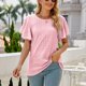 thumbnail image 4 of Camiseta de mujer con volantes de manga corta y cuello redondo ahuecada de Color puro blusa informal para mujer para citas en el trabajo diario, 4 of 8