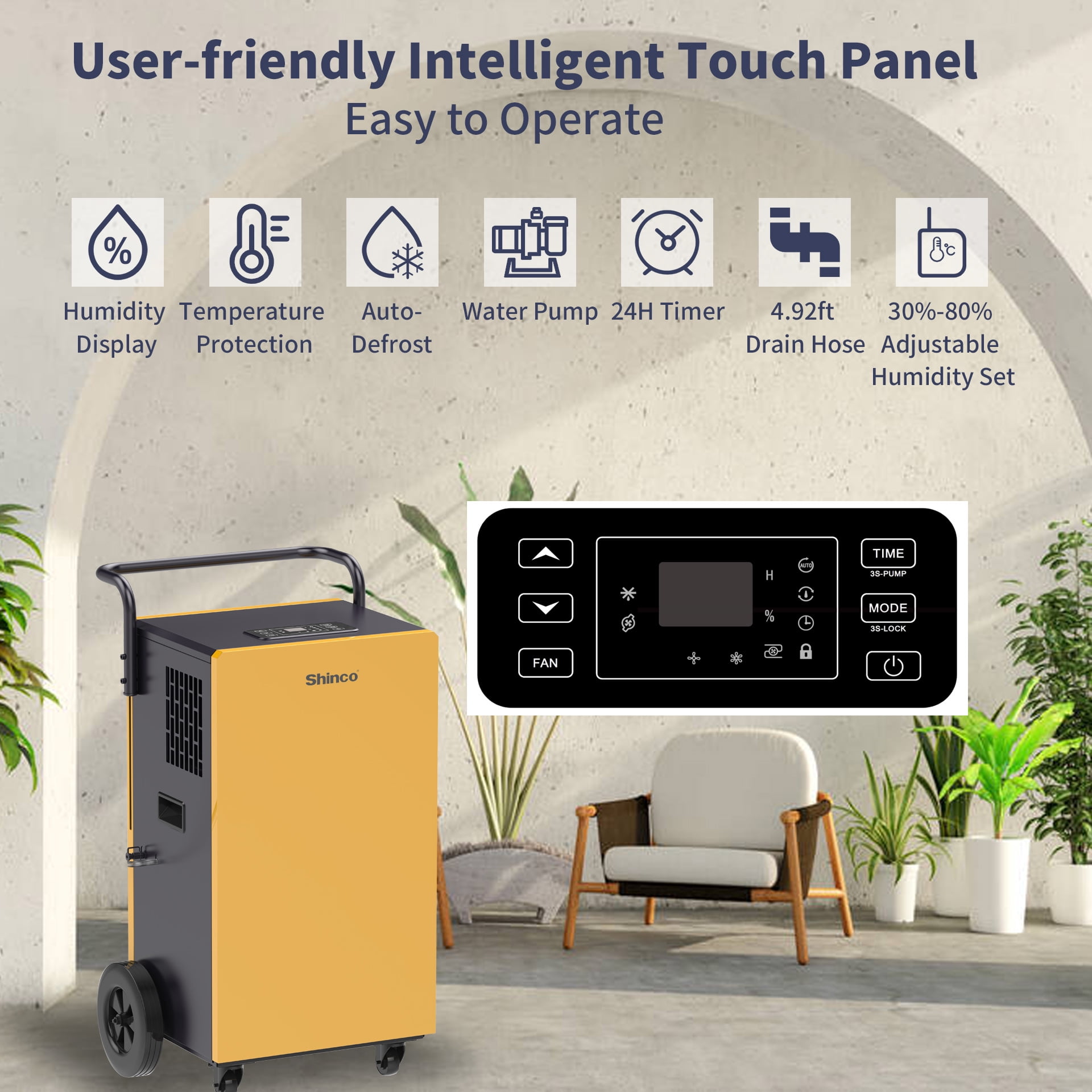 Shinco Commercial Dehumidifier 200 Pints Industrial with Drain Hose for Large Basement & Spaces