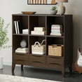 thumbnail image 6 of Simpli Home Harper 43 inch x 42 inch Solid Wood Mid Century Modern Low 6 Cube Storage with Drawers in Walnut Brown, 6 of 14
