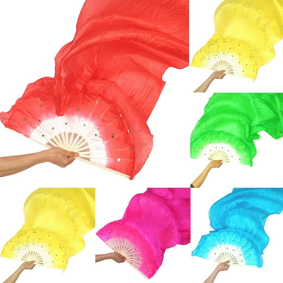 Walbest 59" Long Dance Fan Performance Prop, Belly Dance Bamboo Fan, Yangko Fan Silk Fan, Square Dance Morning Practice Simulation Silk Fan