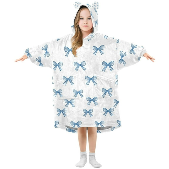 joogoo Wearable Blanket Hoodie for Bows Blue Oversized Sherpa Hooded 3-14 YR M