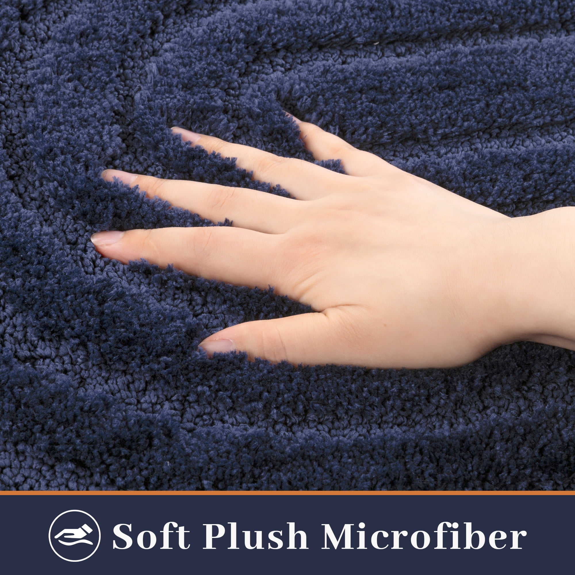 Vaukki Geometric Bathroom Rug Set of 3 Microfiber Soft Absorbent Non Slip Bath Rugs for Bathroom，(18"x26"+20"x47"+20"x24"，Dark Blue)
