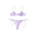 thumbnail image 2 of Gureui 2Pcs Women Split Swimsuit Set, Solid Color/Printed Sexy Low Cut V-neck Sleeveless Bikini + Lace Up Panties Beach Wear, 2 of 4