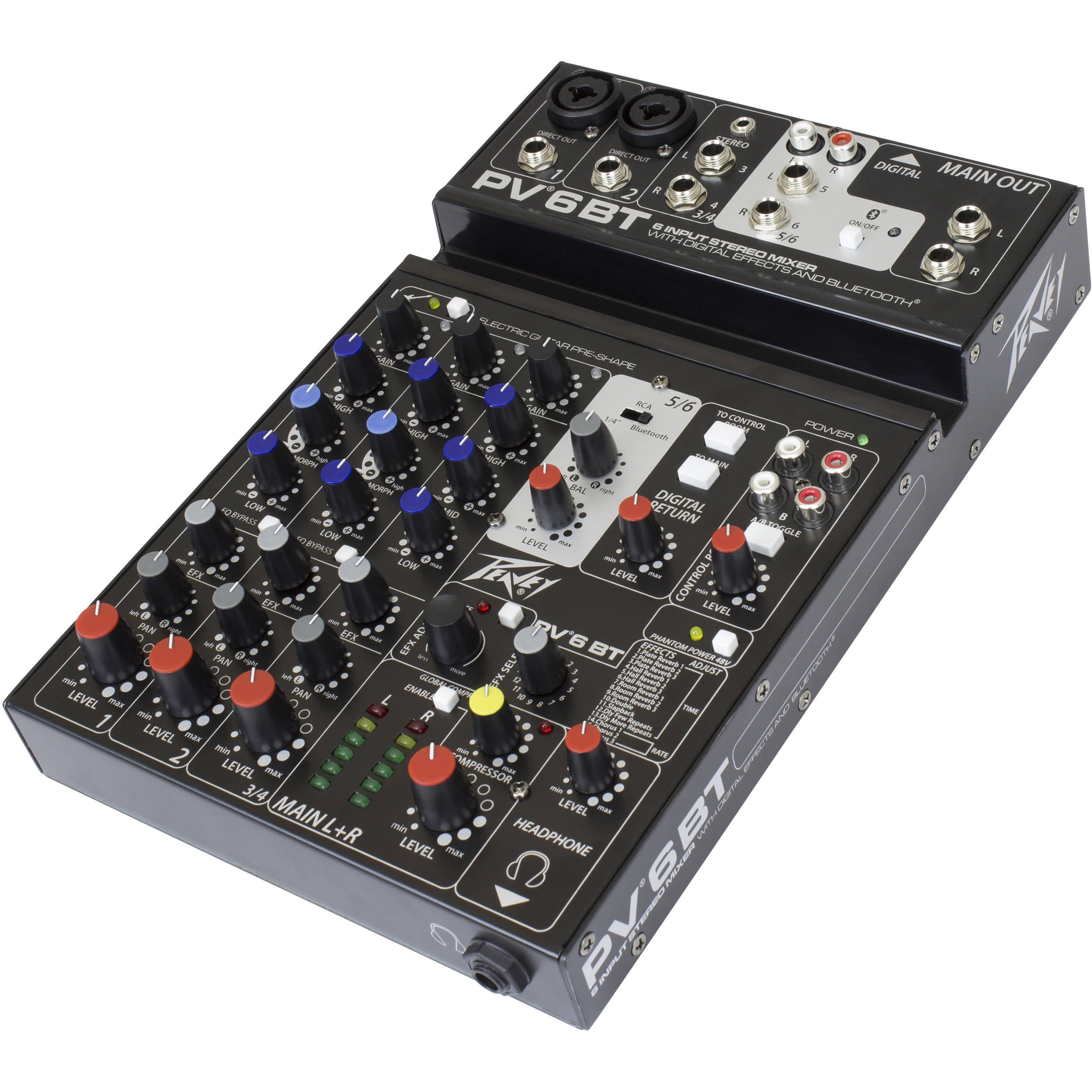 PEAVEY PV 6 BT 120US 2-CH BLUETOOTH CAPABLE STUDIO MIXER WITH 3-BAND EQUALIZER