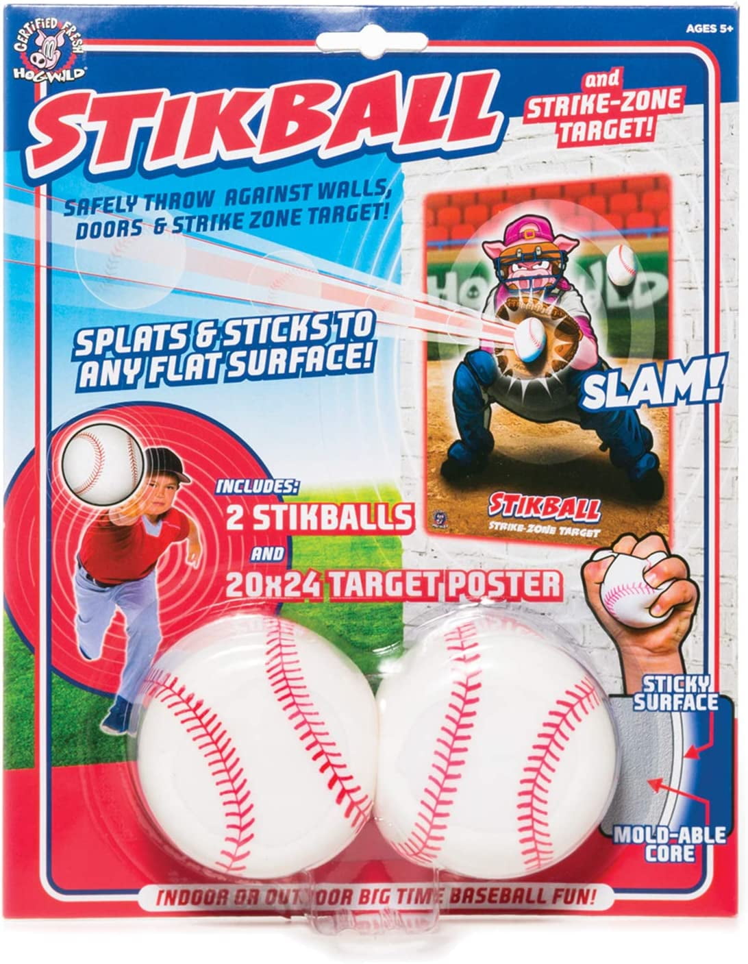 Hog Wild Stikball and Strike-Zone Target - Squishy Stikball Baseball and Sticks to Strike-Zone Target - Ages 4+ - Walmart.com