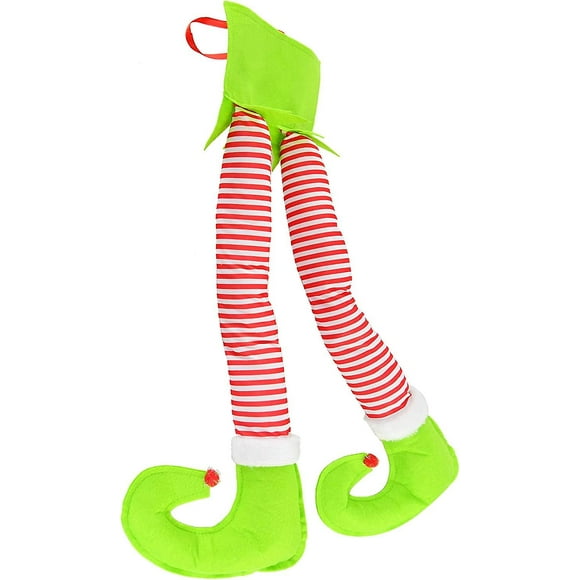 Hanging Elf Legs, Christmas Home Decor, Festive Christmas Decorations For The Home Or Car, 24" L X 8" W X 2" H, Red/white/green
