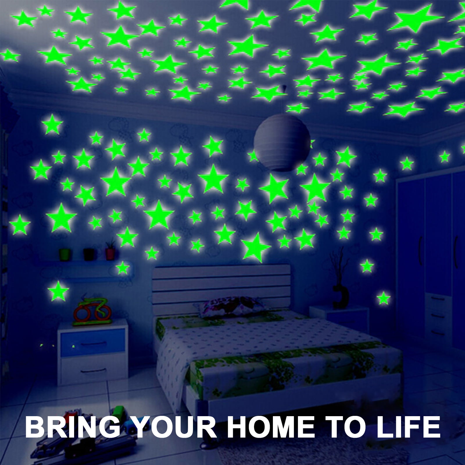 100 pcs 3D Wall Glow In The Dark Stars Stickers Kids Bedroom Nursery Room Decor 