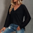 thumbnail image 4 of Camisas con costuras de encaje para mujer Camisas con cuello redondo y botones en la parte delantera Jersey cómodo de manga larga Negro M, 4 of 6