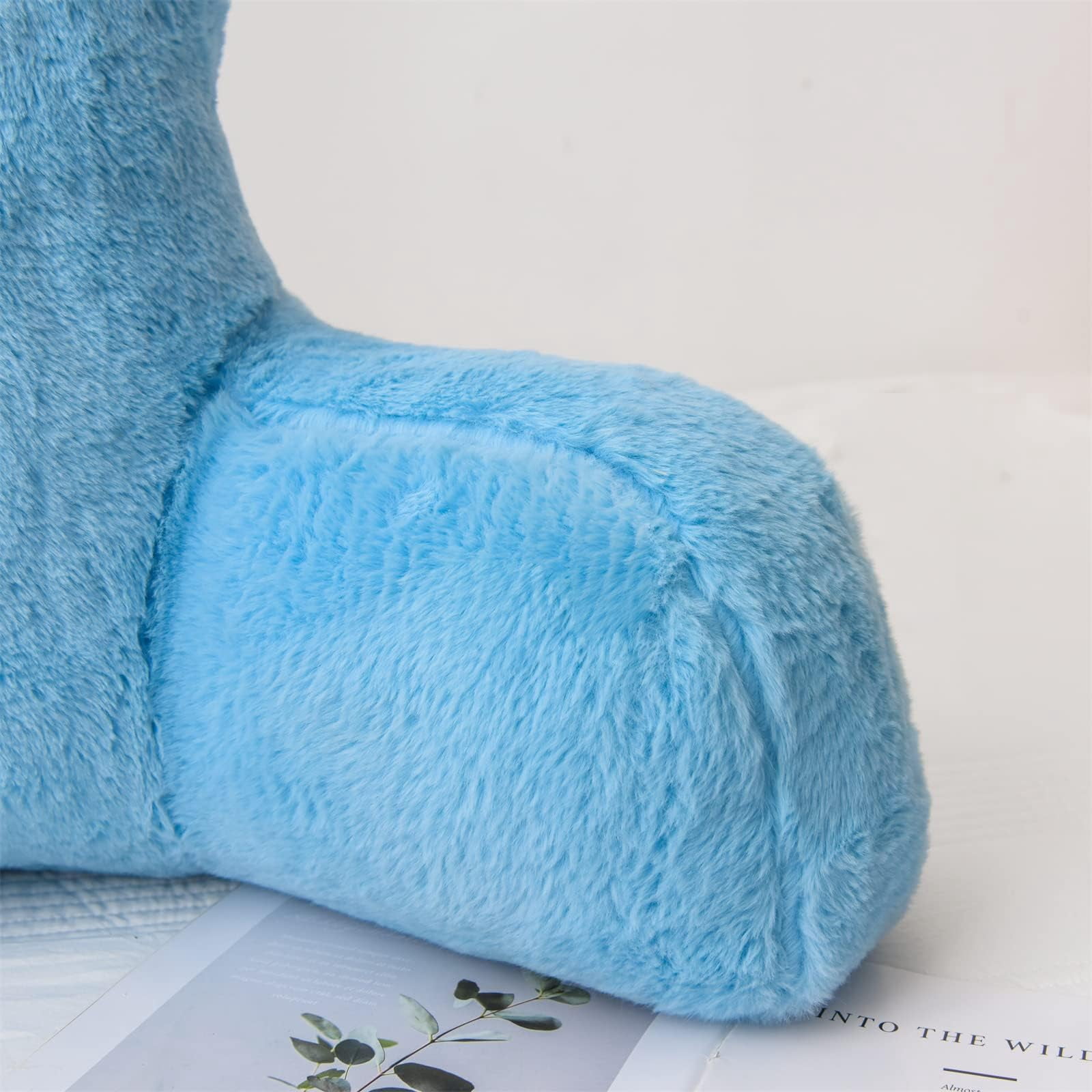 Faux Fur Reading Pillow Bed Wedge Large Adult Children Backrest with Arms Back Support for Sitting Up in Bed or Couch Black
