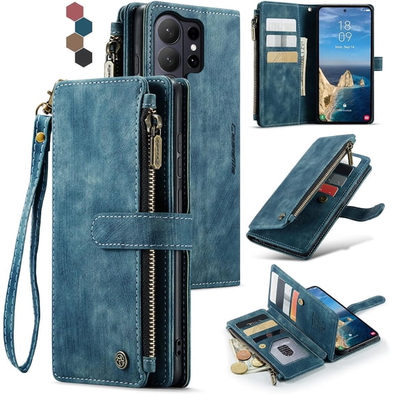 Compatible with Samsung Galaxy S26 Ultra Wallet Case with Card Holder Kickstand Magnetic Zipper Pocket Lanyard Strap Wristlet,Leather Flip Case Wallet for Galaxy S26 Ultra 6.9 Inch