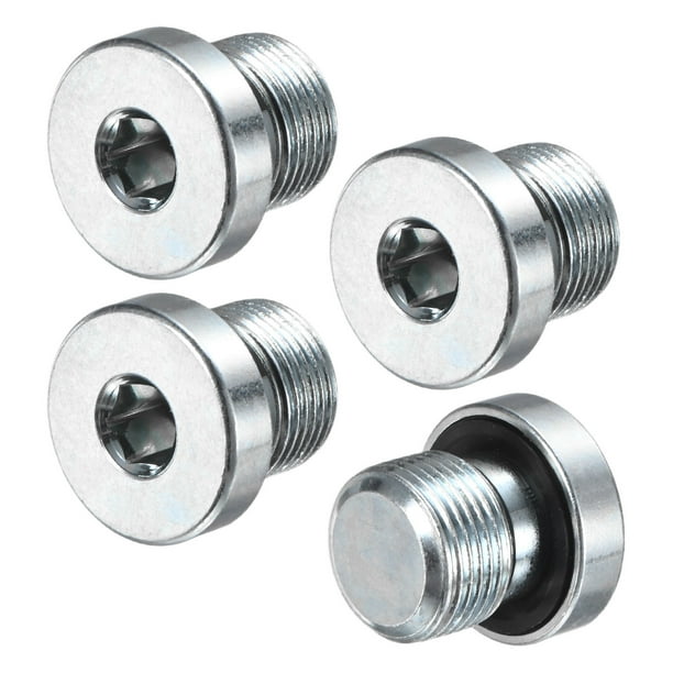 Uxcell 4-Pack M14x1mm Tapón de Ajuste de Tubo con Cabeza Hexagonal Interna, Tapón de Socket de Acero Inoxidable con Tornillo de Sellado O-Ring