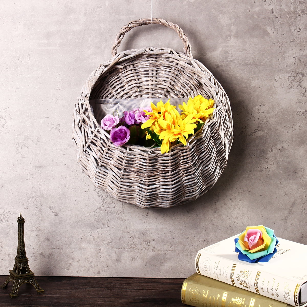 Wall Hanging Hand Woven Knitted Flower Basket Plant Pot Planter Home Decoration 