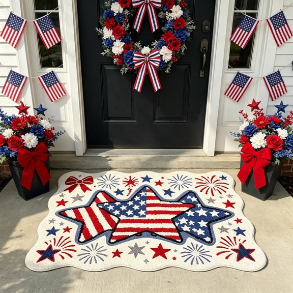 Eolstice Independence Day Decorative Carpet, Flag Faux Plush Bathroom Mat, Thickened Coffee Table Mat, Entrance Door Mat, 4th of July Patriotic Home Rug
